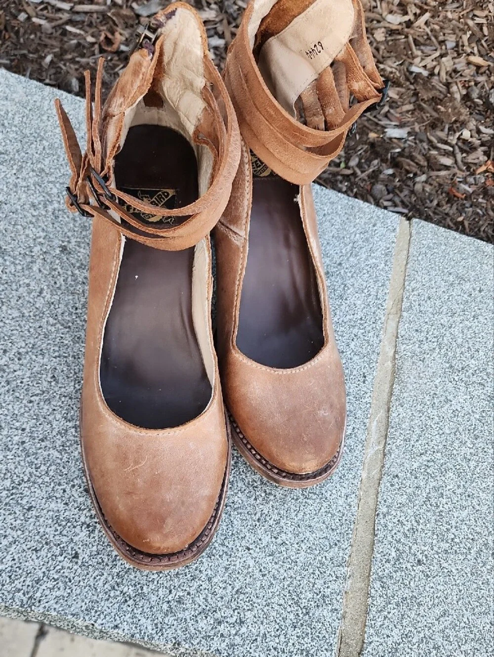 Freebird By Steven Randi Tan  Leather Block Closed Toe Pumps Triple Ankle Straps
